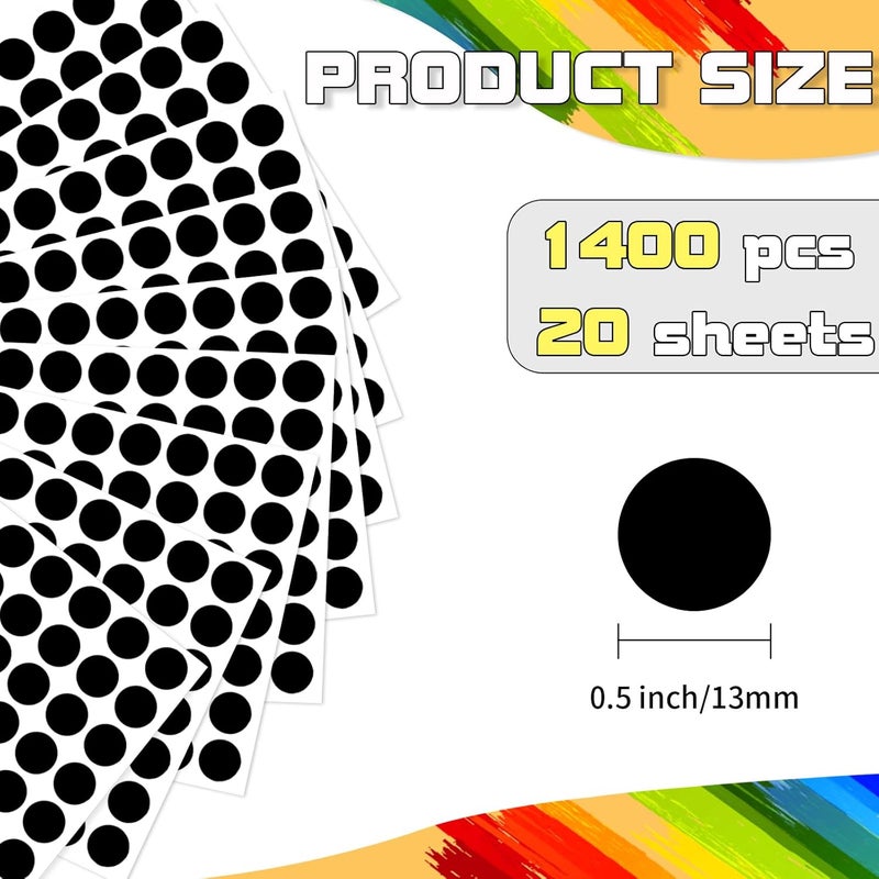 starboling Dot Stickers - 1400pcs Black Circle Labels, 1/2 Inch Round Stickers for Office, Classroom, Garage Sale - Image 2